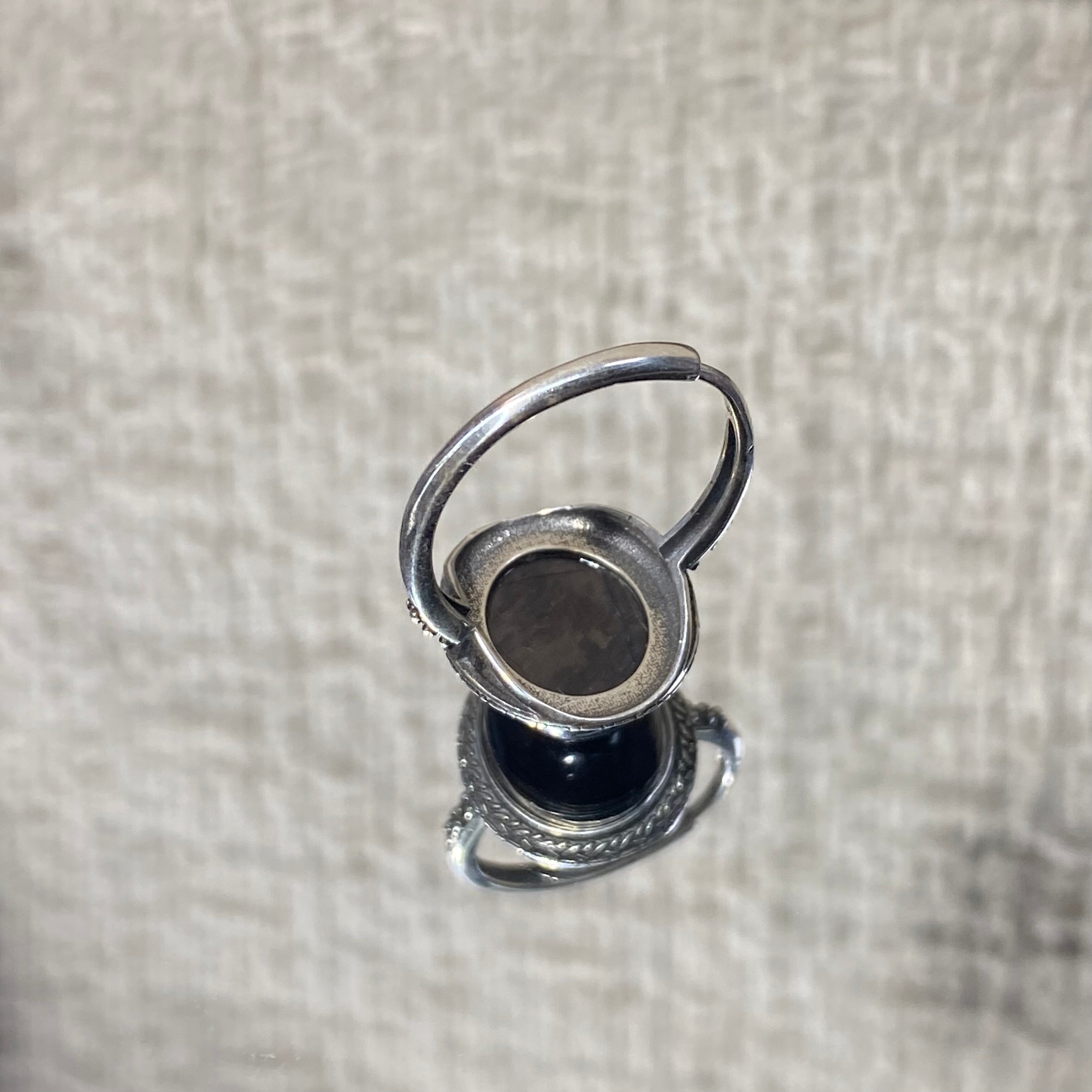 Natural Silver Sheen Obsidian Oval Vintage S925 Adjustable Ring