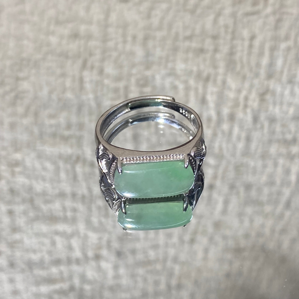 Natural Jadeite Saddle Silver Adjustable Ring