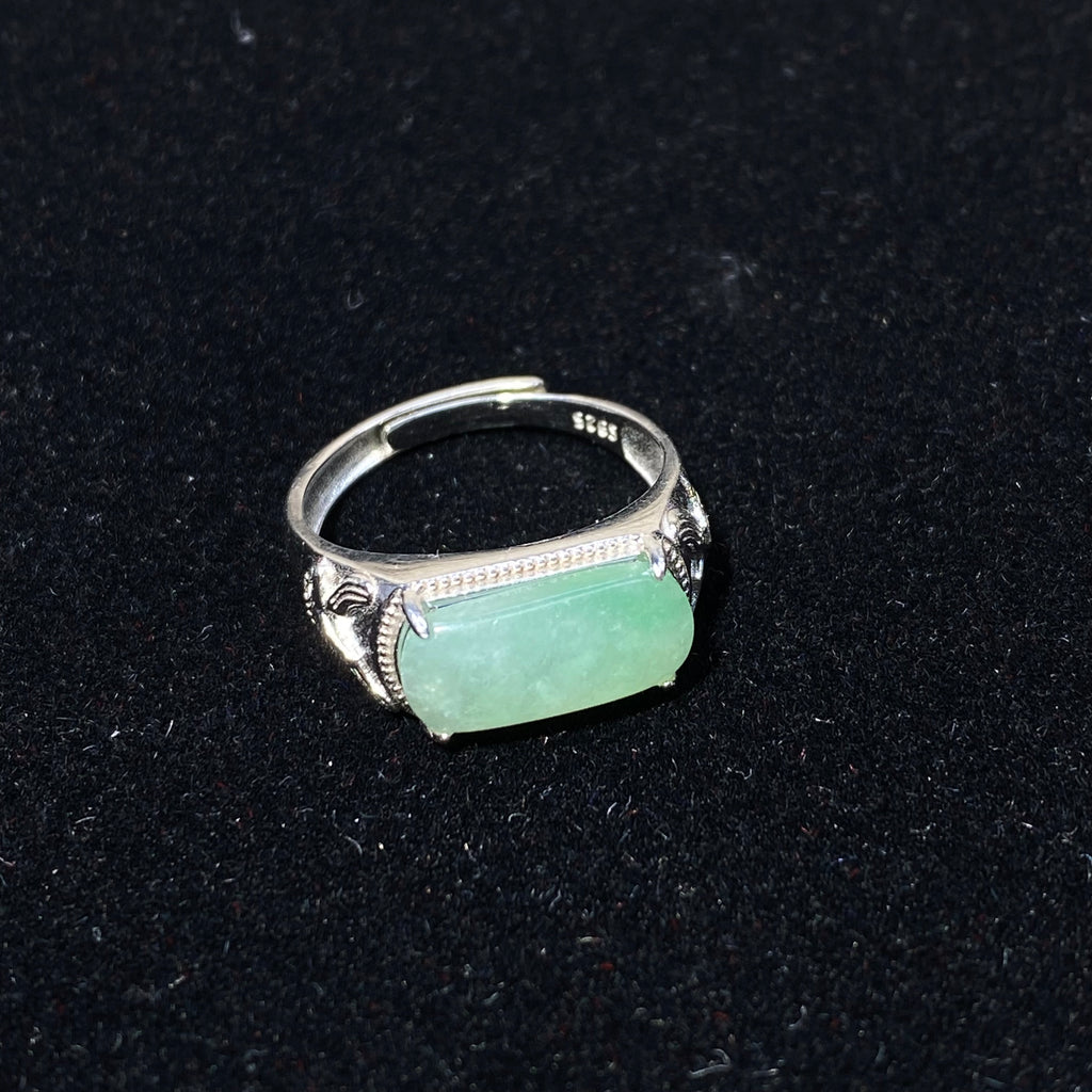 Natural Jadeite Saddle Silver Adjustable Ring