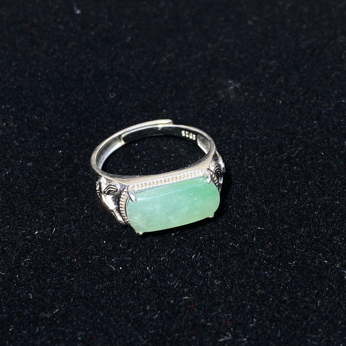 Natural Jadeite Saddle Silver Adjustable Ring