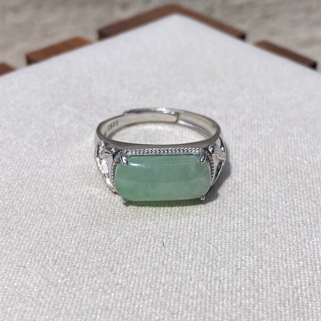 Natural Jadeite Saddle Silver Adjustable Ring