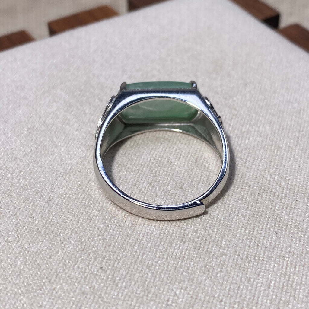 Natural Jadeite Saddle Silver Adjustable Ring