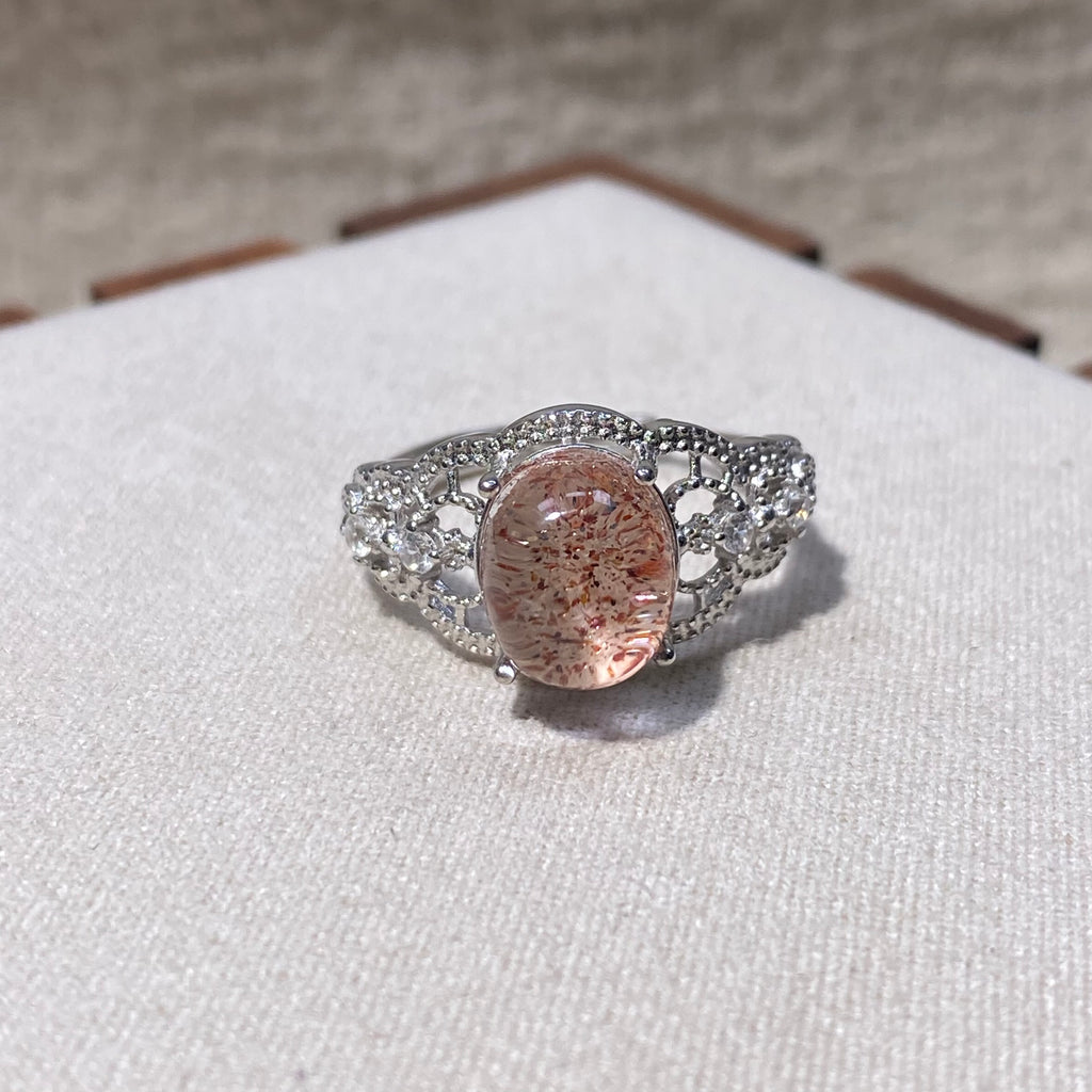 Natural Golden Strawberry Quartz Oval Hollow S925 Adjustable Ring
