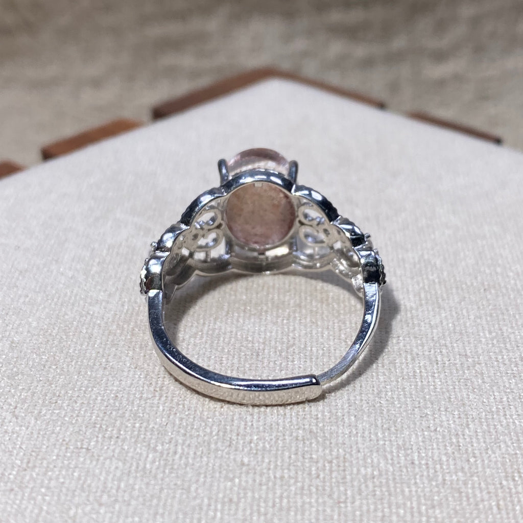 Natural Golden Strawberry Quartz Oval Hollow S925 Adjustable Ring