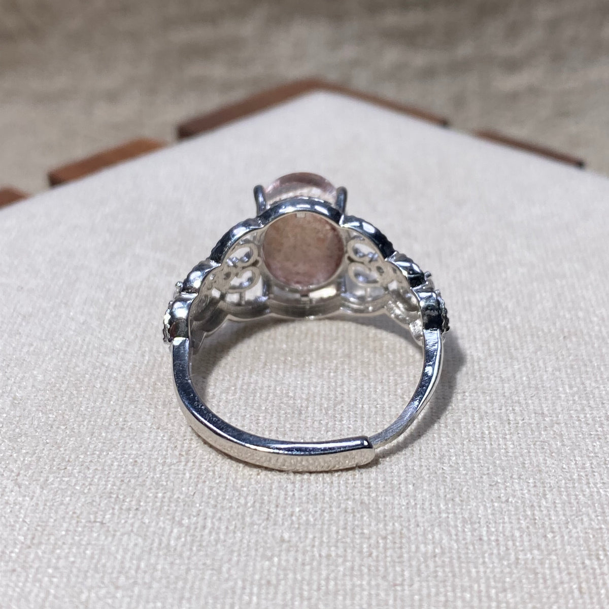 Natural Golden Strawberry Quartz Oval Hollow S925 Adjustable Ring