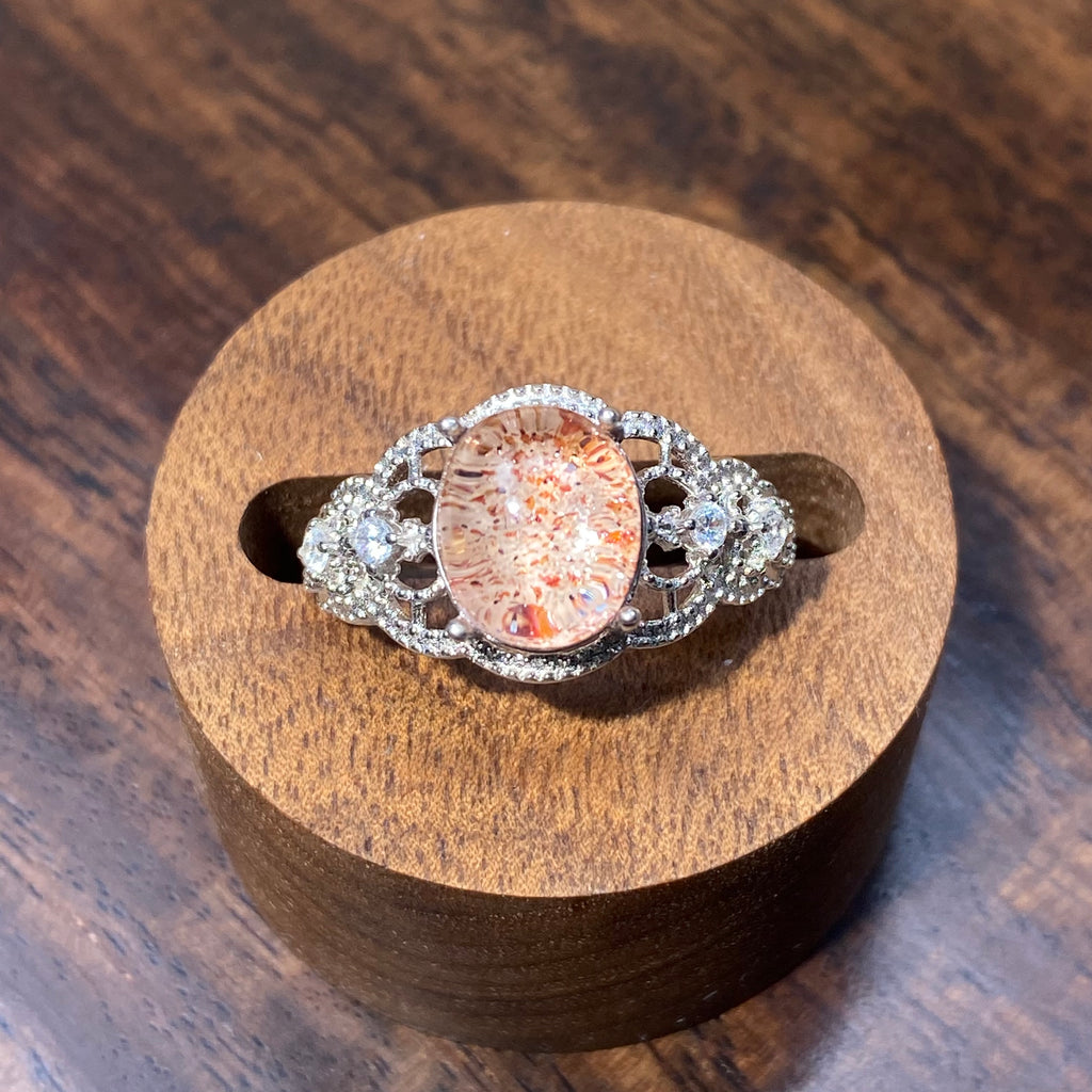 Natural Golden Strawberry Quartz Oval Hollow S925 Adjustable Ring