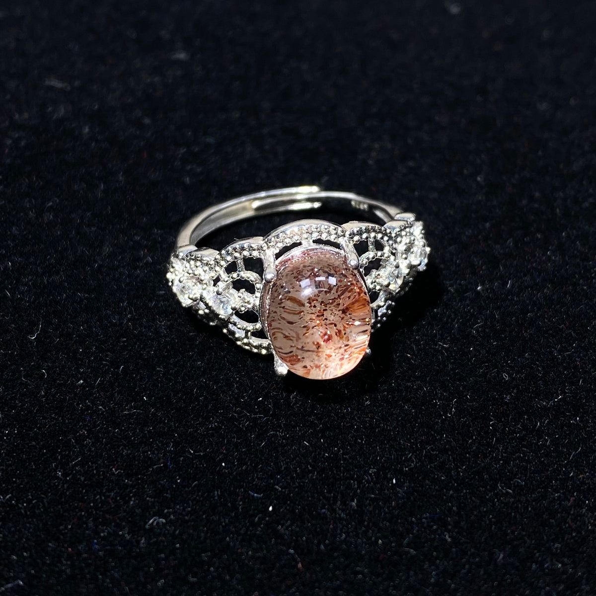 Natural Golden Strawberry Quartz Oval Hollow S925 Adjustable Ring