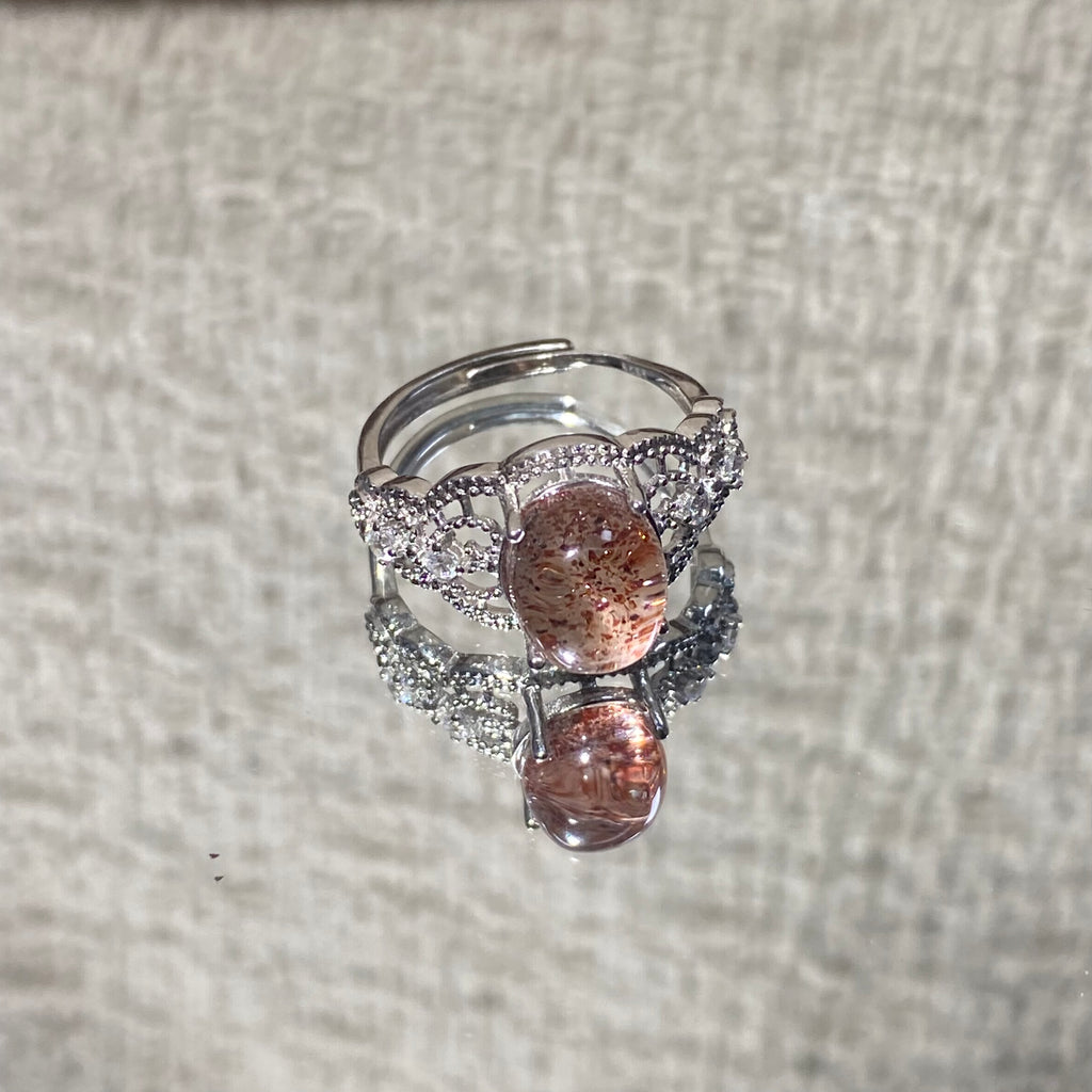 Natural Golden Strawberry Quartz Oval Hollow S925 Adjustable Ring