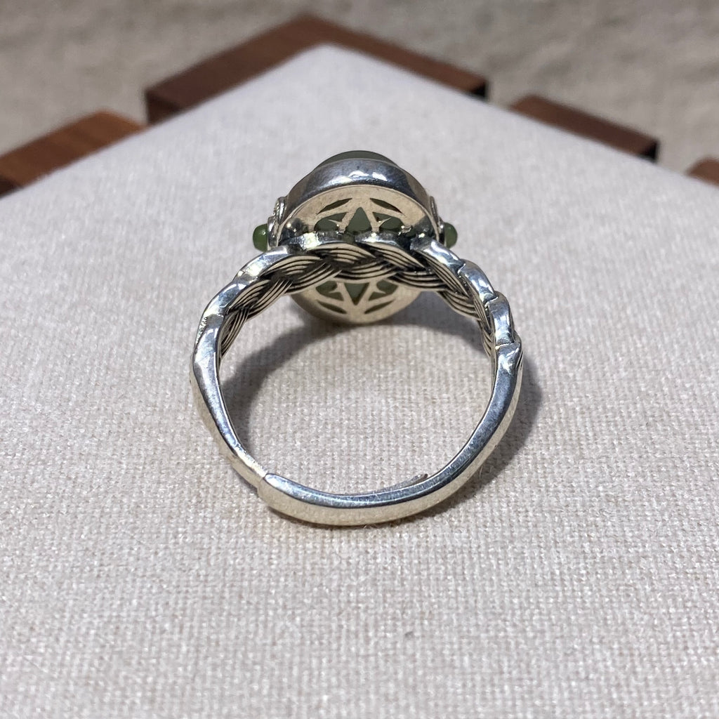 Natural Hetian Jade Light Green Oval S925 Adjustable Ring
