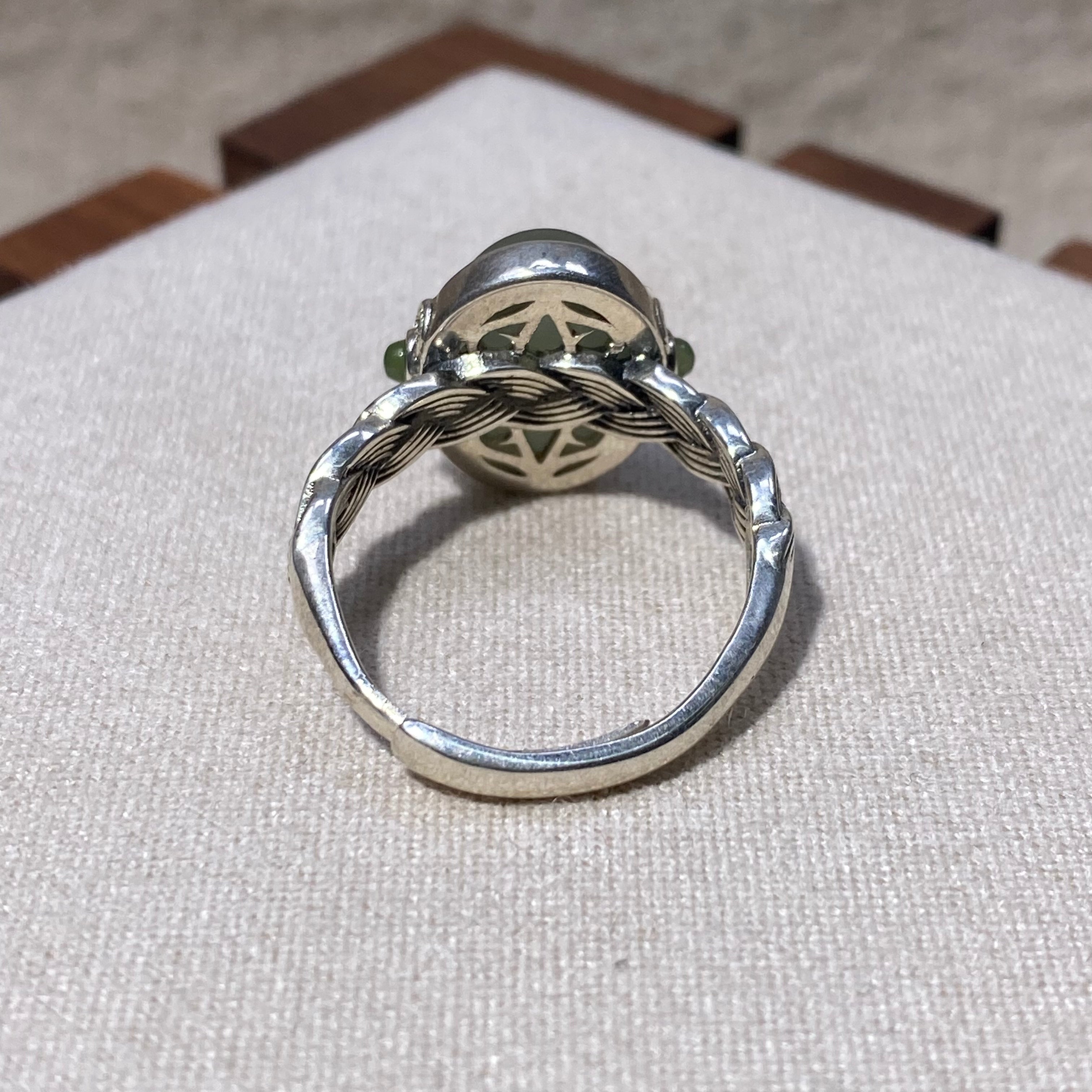 Natural Hetian Jade Light Green Oval S925 Adjustable Ring