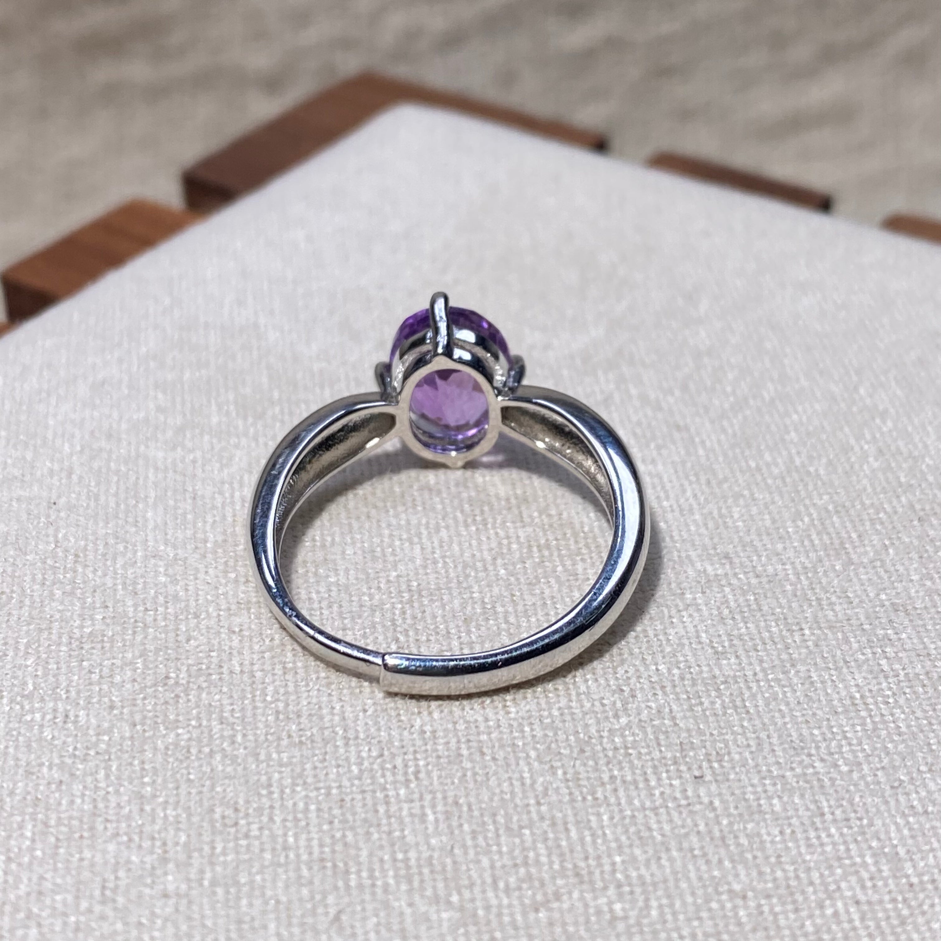 Natural Amethyst Oval Simple Silver Adjustable Ring