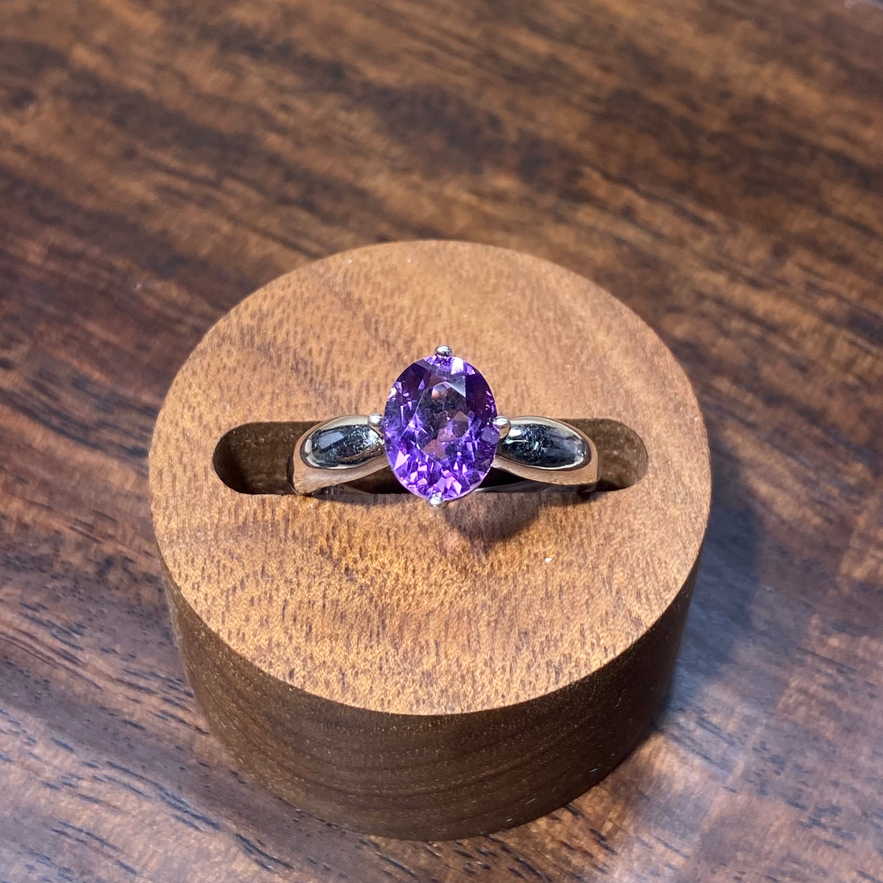 Natural Amethyst Oval Simple Silver Adjustable Ring