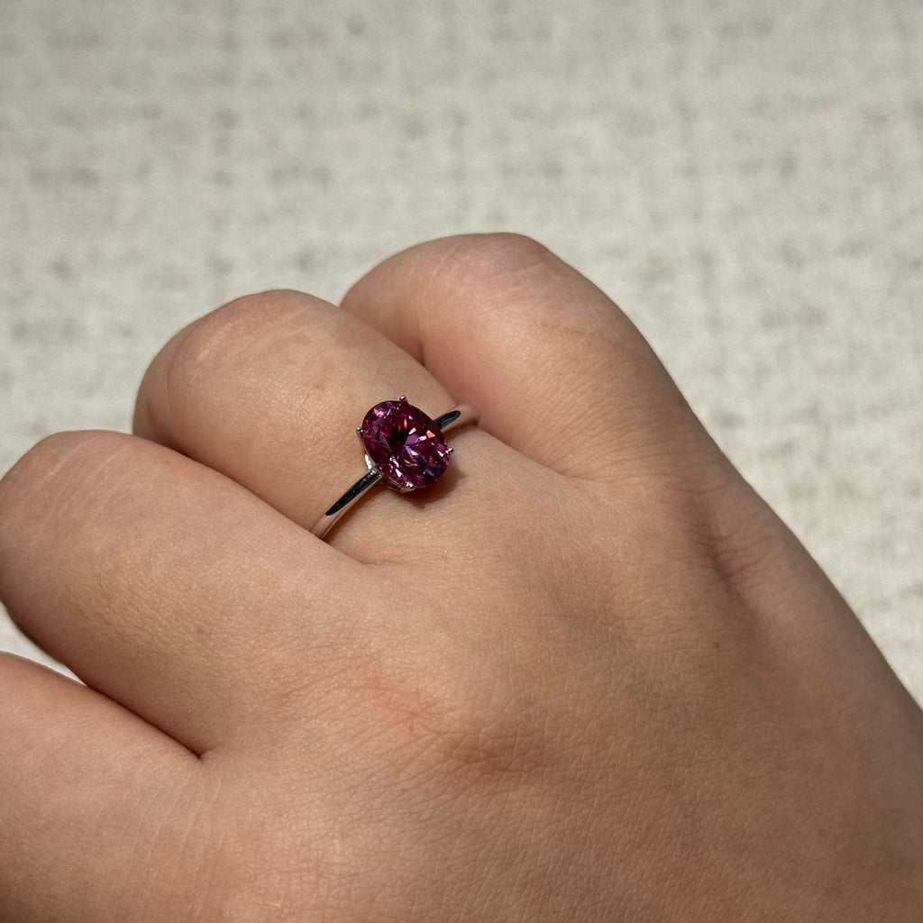 Minimalist Oval Pink Gemstone Solitaire Ring, Dainty Daily Jewelry