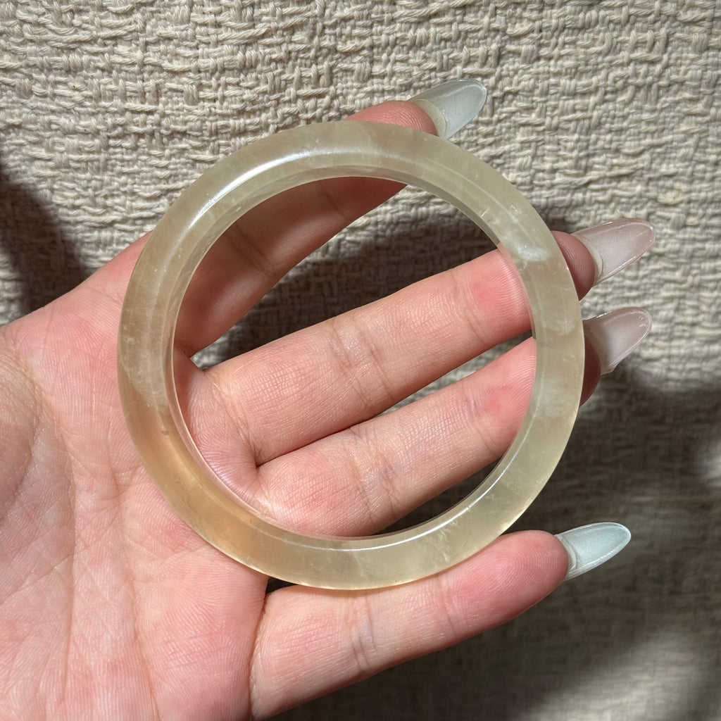 Natural Citrine Bangle Bracelet, Pale Yellow Clear Citrine Solid Bangle