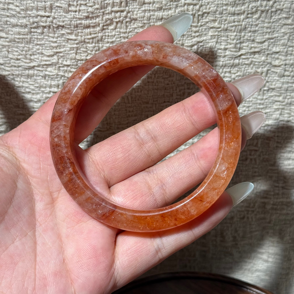 Natural Red Rutile Flower Agate Bangle