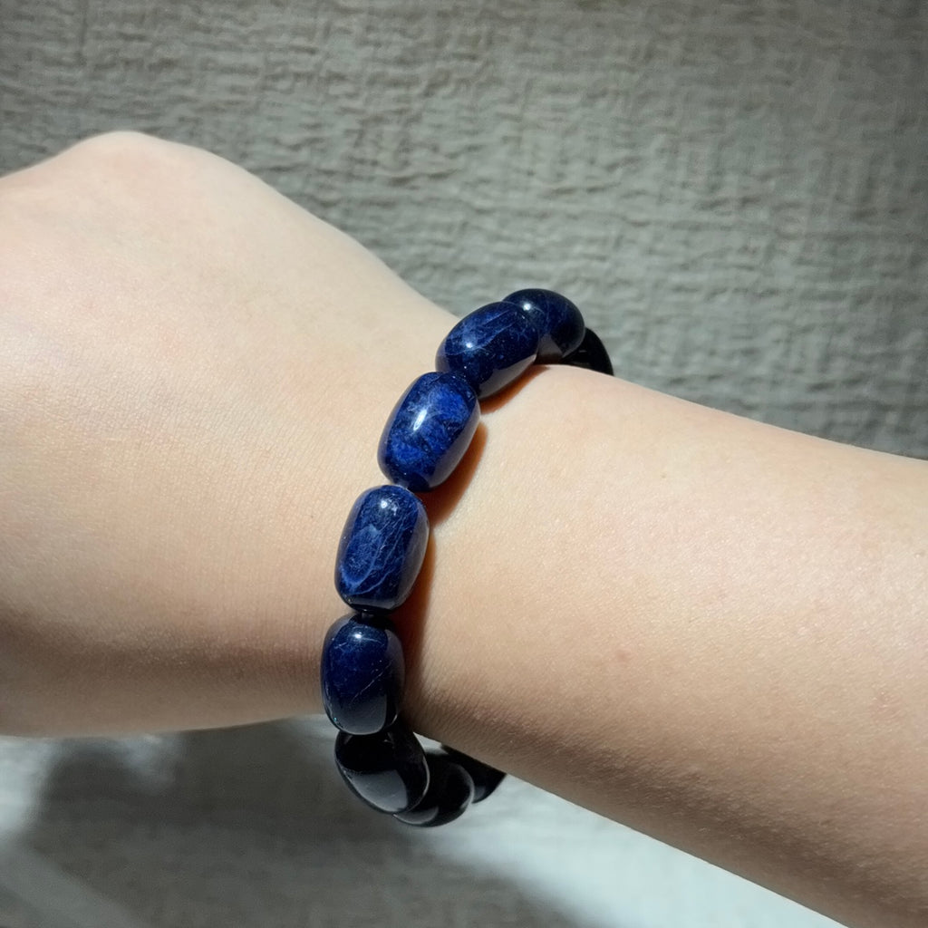 Natural Sodalite Barrel‑Shape Bead Stretch Bracelet