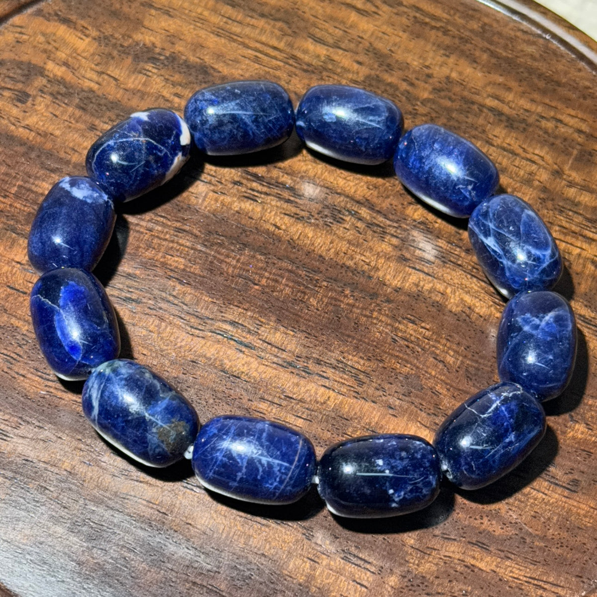 Natural Sodalite Barrel‑Shape Bead Stretch Bracelet