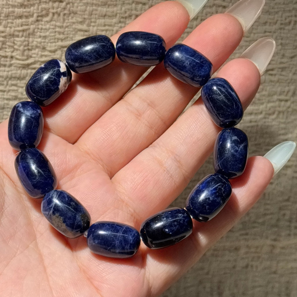 Natural Sodalite Barrel‑Shape Bead Stretch Bracelet