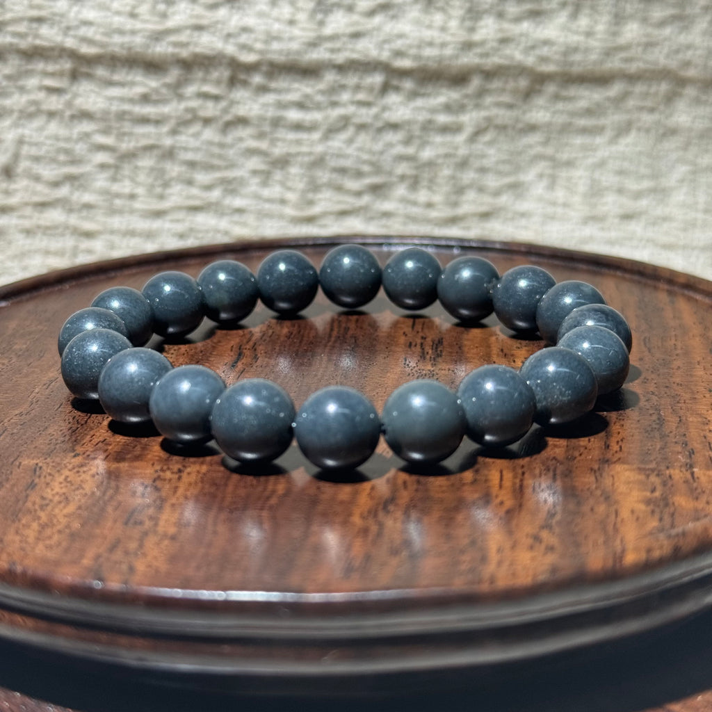 Natural Hetian Black Jade Stretch Bracelet, Matte Round Bead Bracelet, Minimalist Dark Gemstone Healing Crystal Jewelry