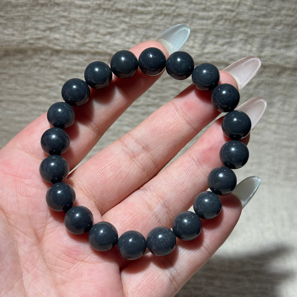 Natural Hetian Black Jade Stretch Bracelet, Matte Round Bead Bracelet, Minimalist Dark Gemstone Healing Crystal Jewelry