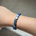 Natural Kyanite Flat Coin Tumbled Stretch Bracelet, Irregular Blue Kyanite Nugget Bead Bracelet