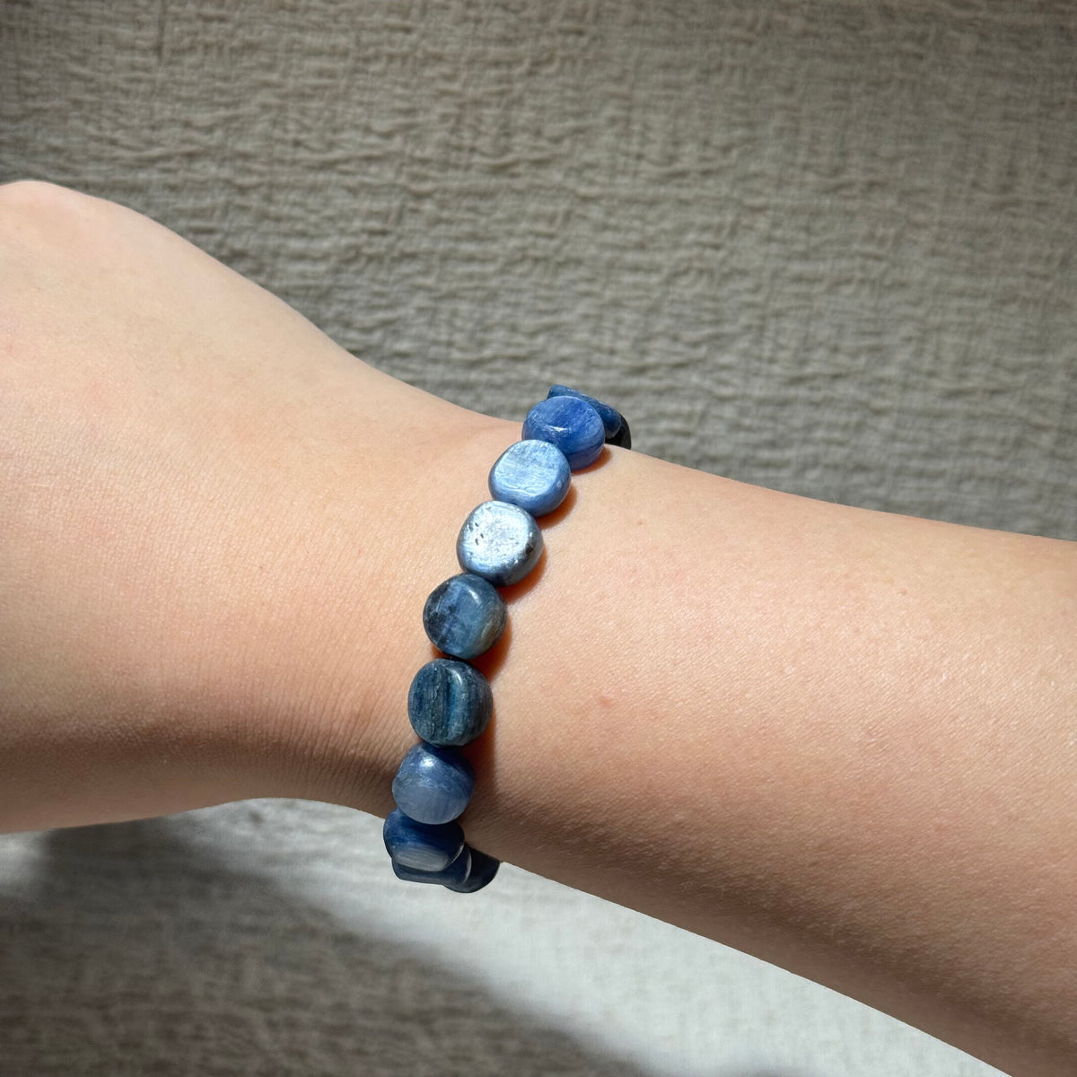 Natural Kyanite Flat Coin Tumbled Stretch Bracelet, Irregular Blue Kyanite Nugget Bead Bracelet