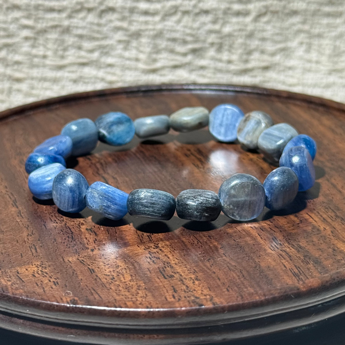 Natural Kyanite Flat Coin Tumbled Stretch Bracelet, Irregular Blue Kyanite Nugget Bead Bracelet