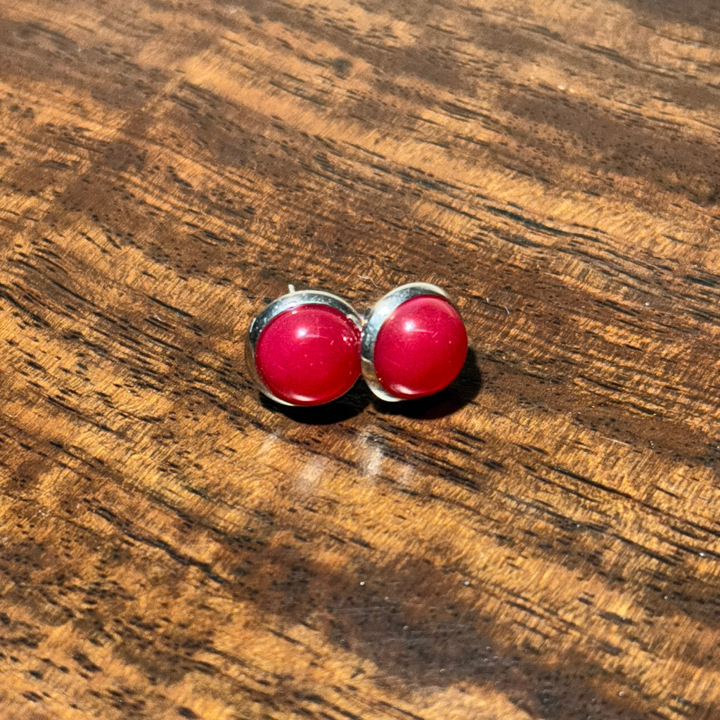 Natural Red Agate Round Stud Earrings, Glossy Red Gemstone Simple Minimalist Daily Jewelry