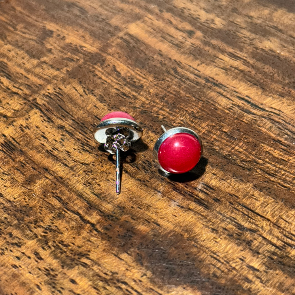 Natural Red Agate Round Stud Earrings, Glossy Red Gemstone Simple Minimalist Daily Jewelry