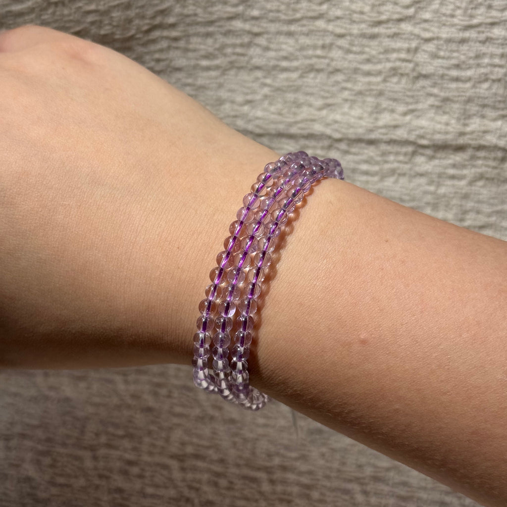 Natural Round‑Bead Amethyst 3‑Loop Stretch Bracelet