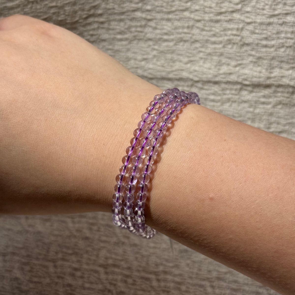 Natural Round‑Bead Amethyst 3‑Loop Stretch Bracelet