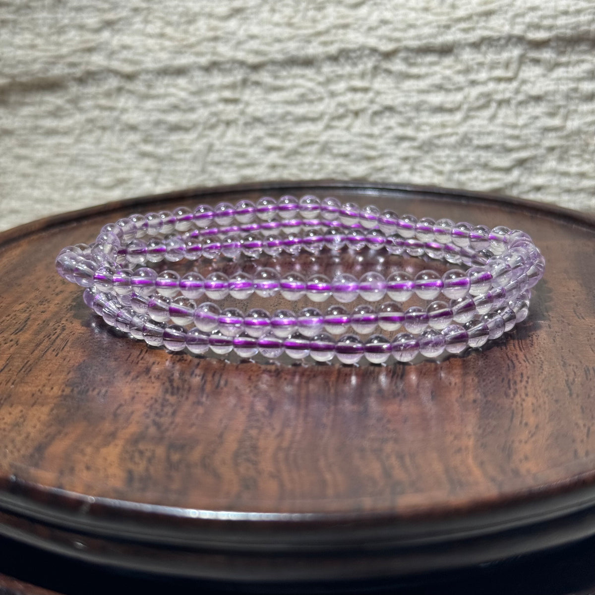 Natural Round‑Bead Amethyst 3‑Loop Stretch Bracelet