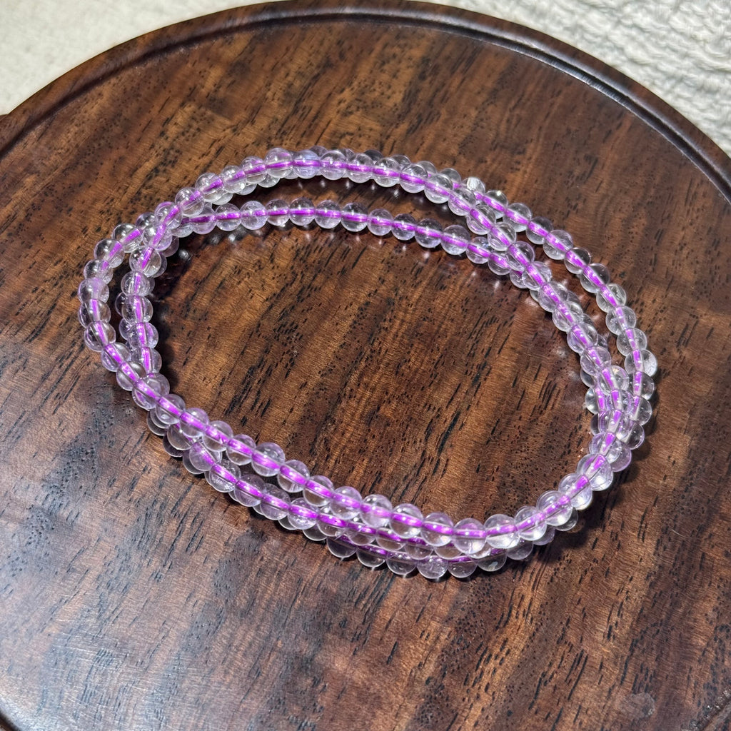 Natural Round‑Bead Amethyst 3‑Loop Stretch Bracelet