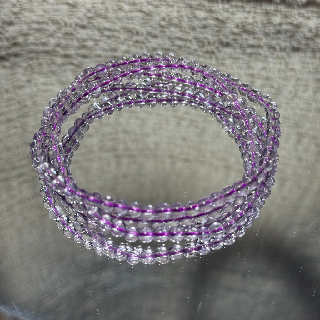 Natural Round‑Bead Amethyst 3‑Loop Stretch Bracelet