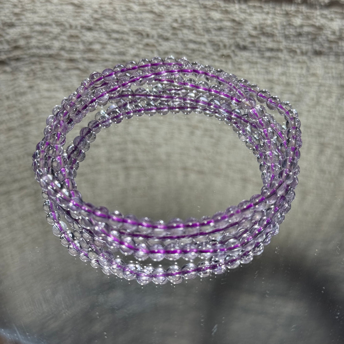 Natural Round‑Bead Amethyst 3‑Loop Stretch Bracelet