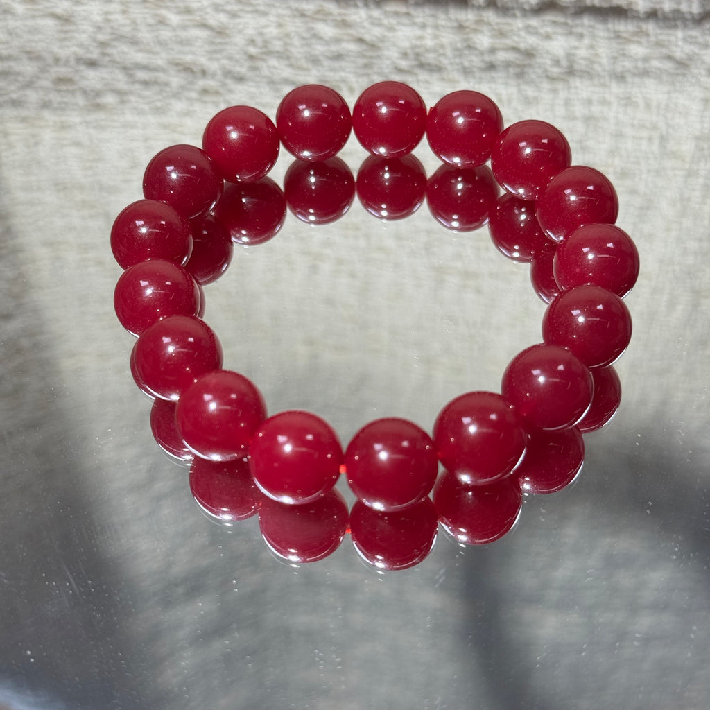 Ruby Stretch Bracelet, Rich Deep Red Round Bead Bracelet, Premium Healing Gemstone Crystal Jewelry