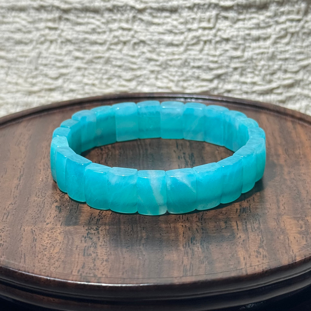 Natural Flat‑Carved Amazonite Stretch Bangle Bracelet