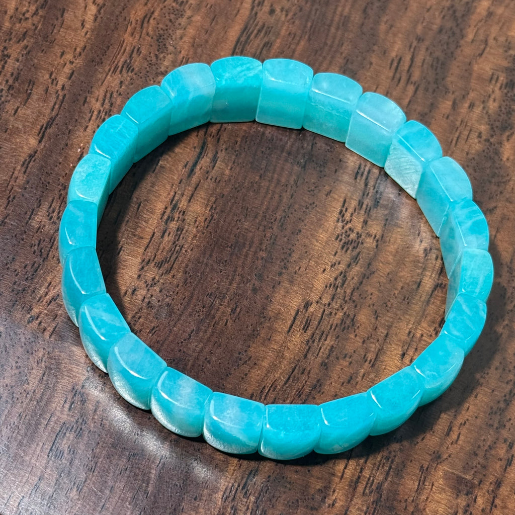 Natural Flat‑Carved Amazonite Stretch Bangle Bracelet