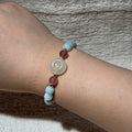 Natural Jadeite Stretch Bracelet, Peace Buckle Charm Pastel Green Round Bead Bracelet