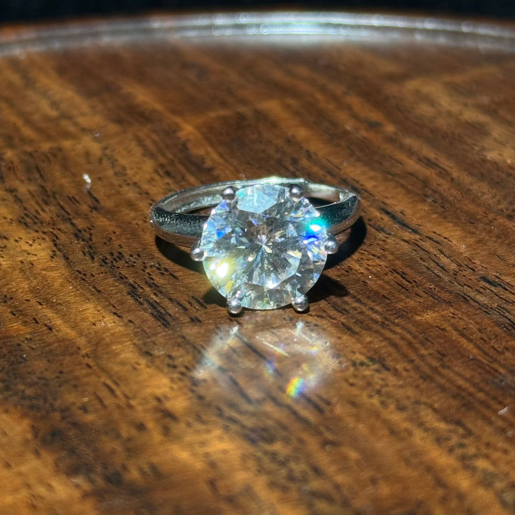 Round Brilliant Solitaire Engagement S925 Ring, Classic 6‑Prong Large Simulated Diamond Promise Ring