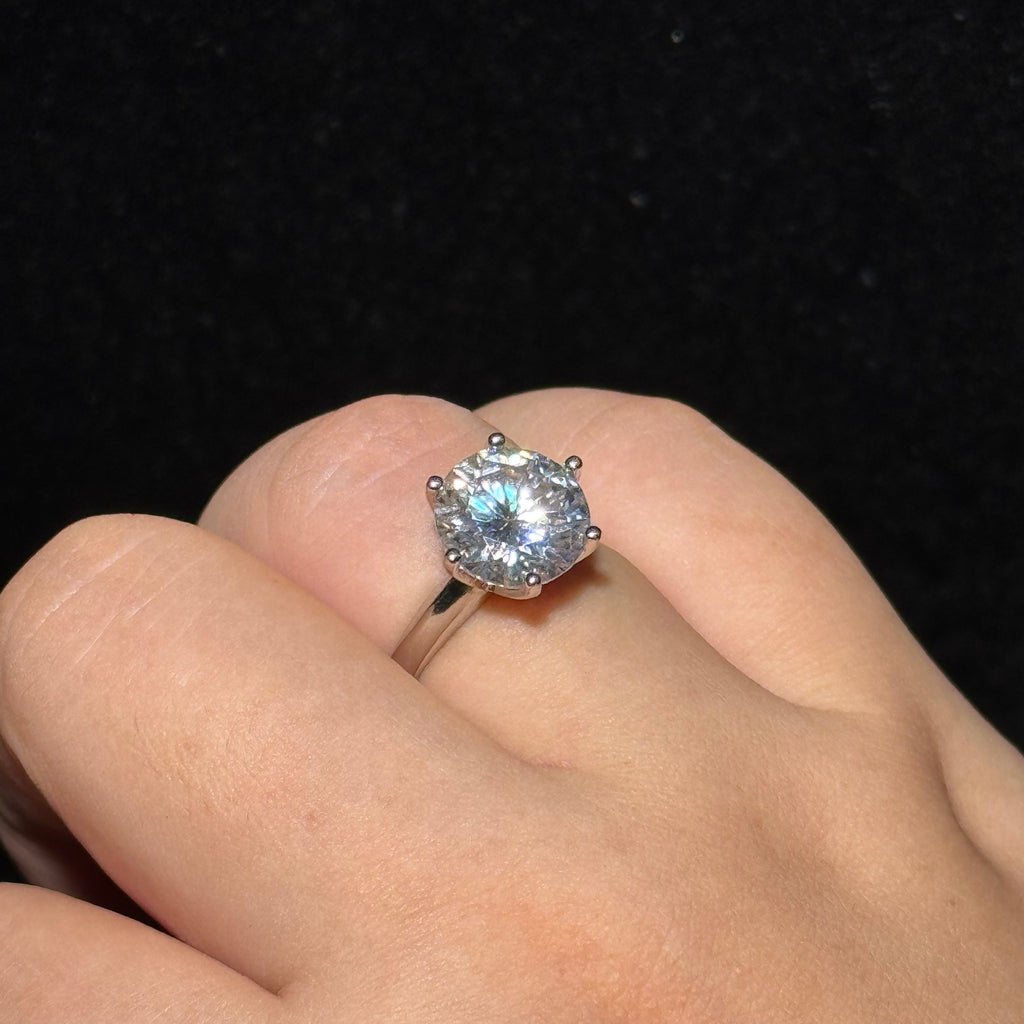 Round Brilliant Solitaire Engagement S925 Ring, Classic 6‑Prong Large Simulated Diamond Promise Ring