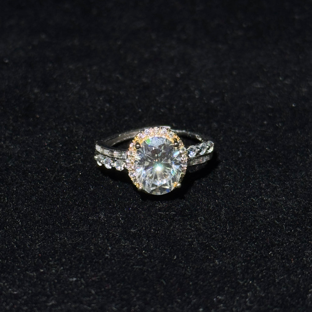 Oval‑Cut Halo Engagement S925 Ring, Side Stone Pave Band Simulated Diamond Promise Ring