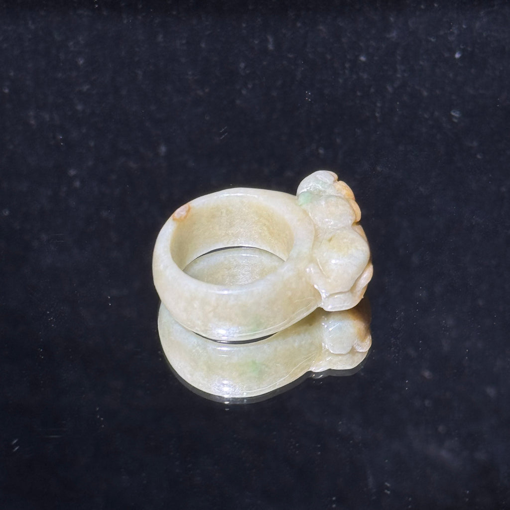 Natural Jadeite Carved Pixiu Ring, Hand‑Carved Pi‑Yao Solid Jade Band Ring