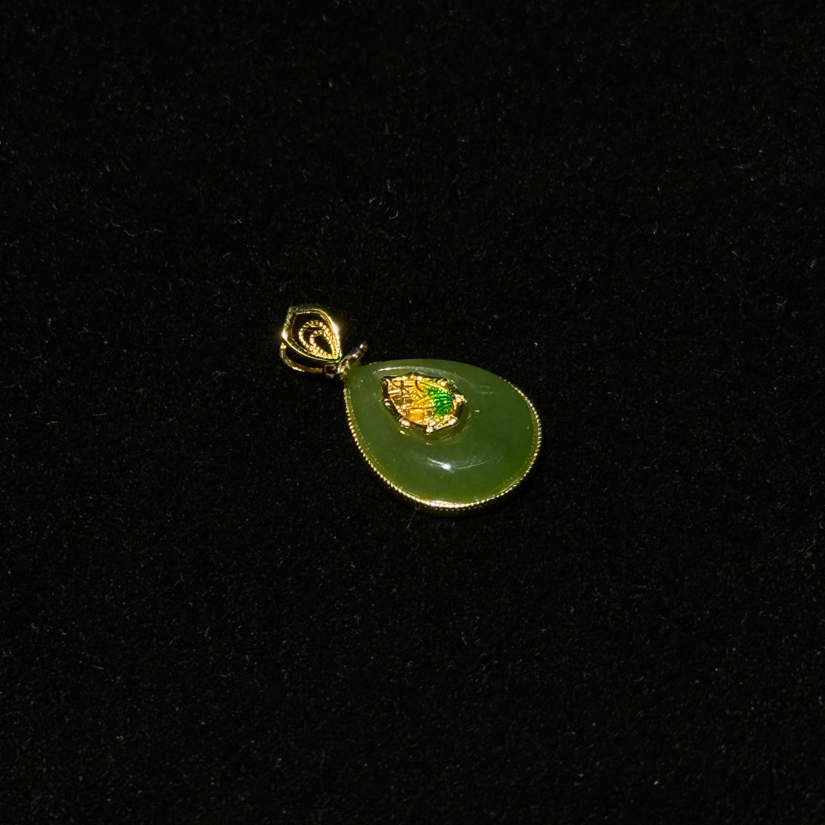 Natural Green Jasper Teardrop Gold‑Tone Pendant