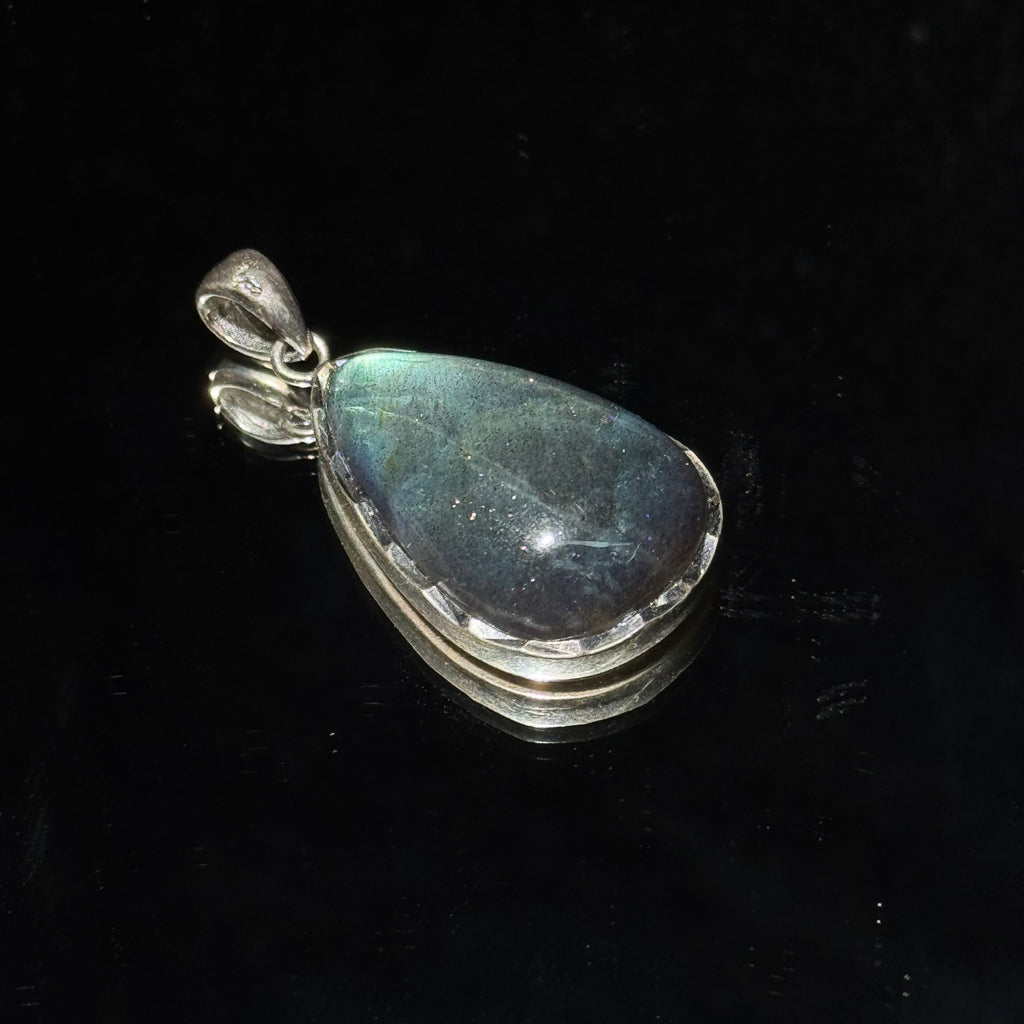 Natural Labradorite Teardrop Vintage Metal Pendant