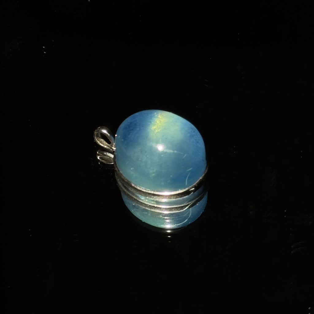 Natural Blue Aquamarine Oval Cabochon Silver‑Tone Bezel Pendant