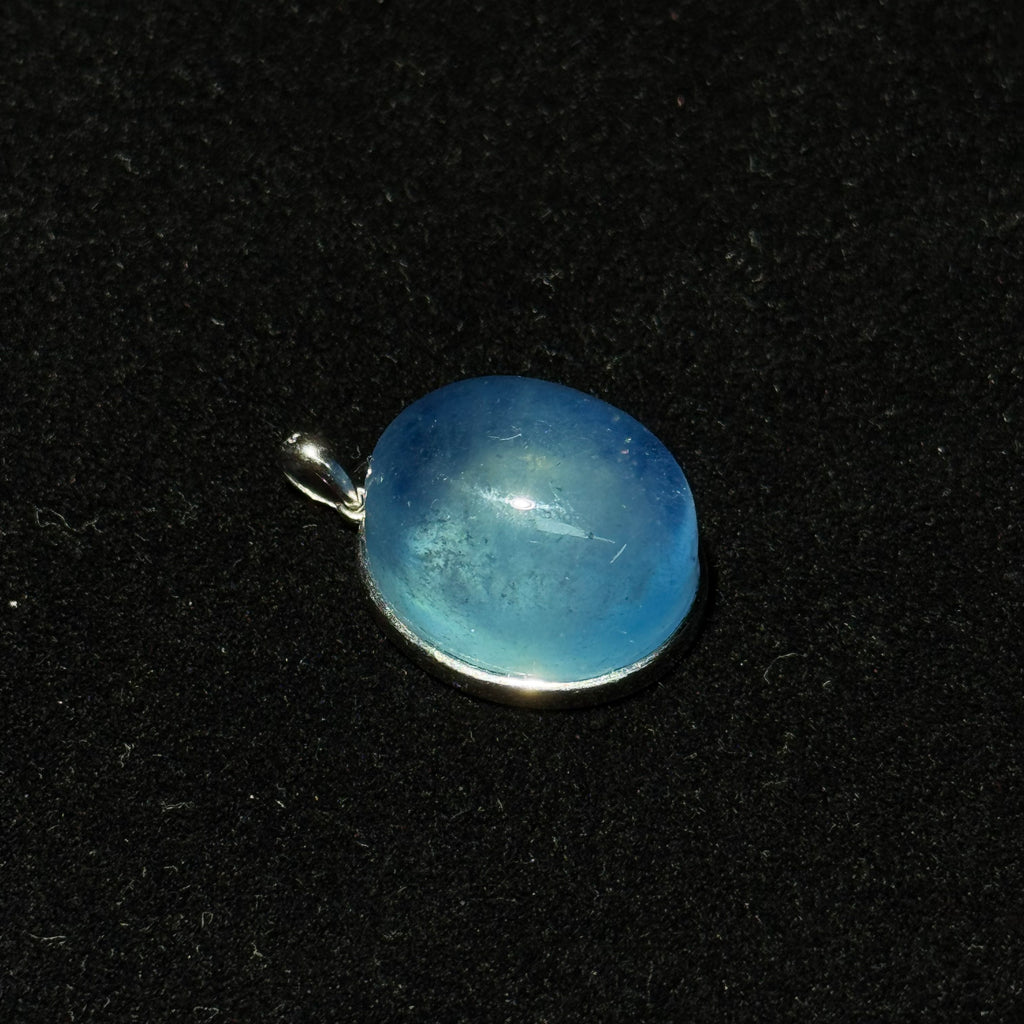 Natural Blue Aquamarine Oval Cabochon Silver‑Tone Bezel Pendant