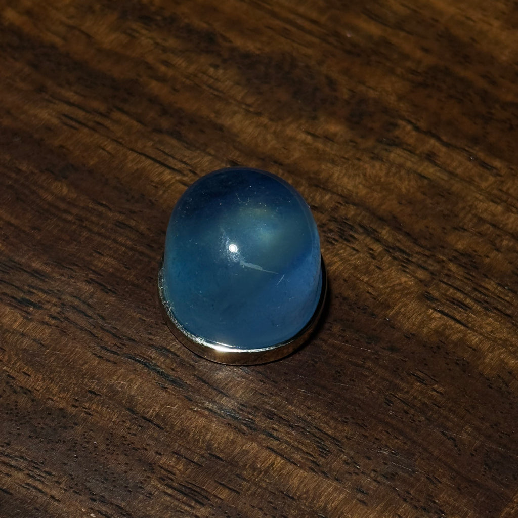 Natural Blue Aquamarine Oval Cabochon Silver‑Tone Bezel Pendant