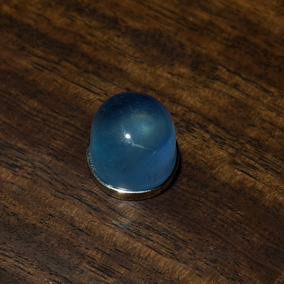Natural Blue Aquamarine Oval Cabochon Silver‑Tone Bezel Pendant