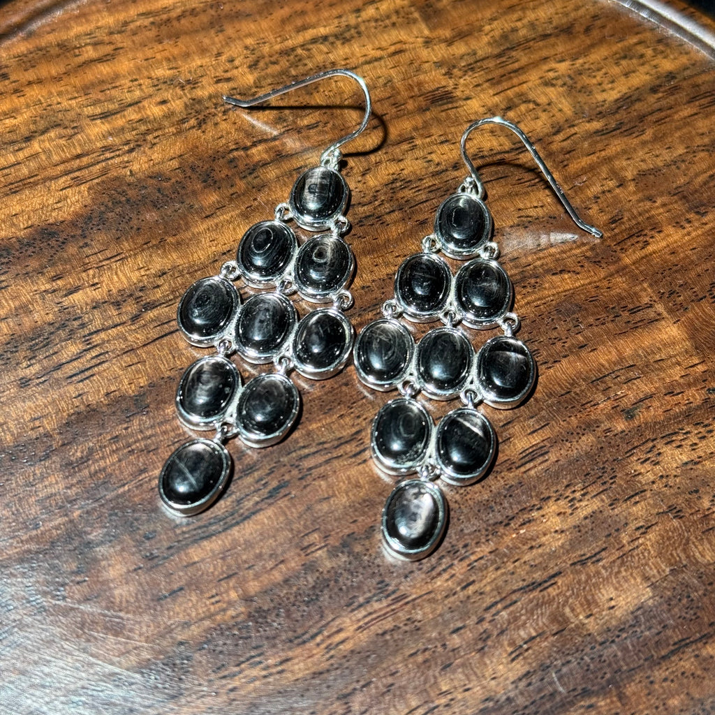 Natural Black Onyx Chandelier Drop Earrings